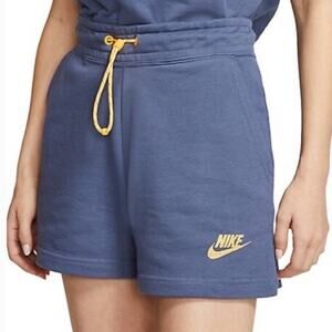 Nike Drawstring Sweat Shorts Large Blue Yellow Sporty Athleisure Activewear